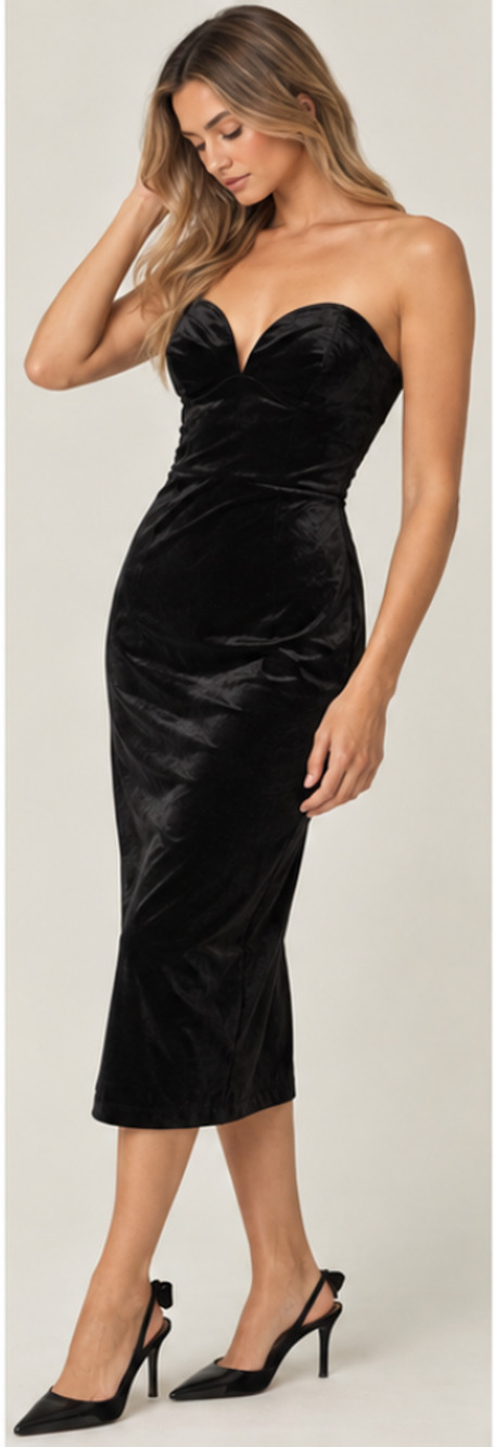 NWT WHITE HOUSE BLACK MARKET WHBM VELVET STRAPLESS BUSTIER MIDI DRESS 00P petite